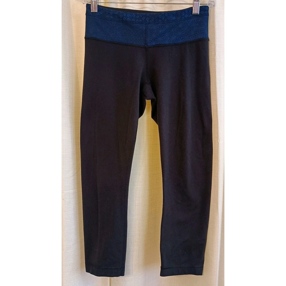 Lululemon Womens 4‎ Black Blue Wunder Under Cropped Leggings Athletic